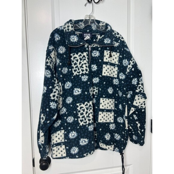 POLAR FORCE WHITE BLUE OVERSIZED FLEECE VTG SIZE MEDIUM - Picture 3 of 9
